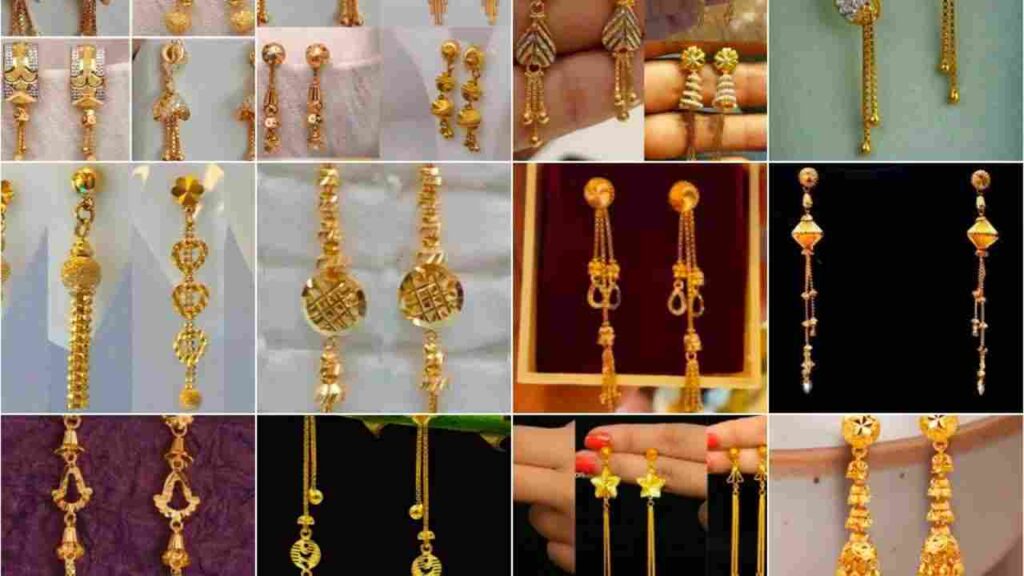 Needle Thread Gold Earrings Design For Daily Use
